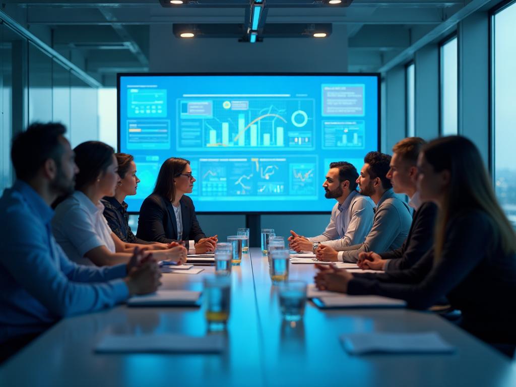 Diverse business professionals discussing technology strategy