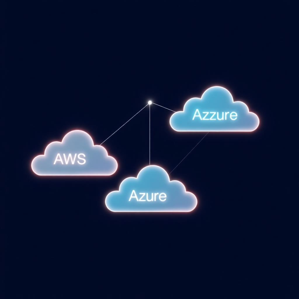 Connected cloud platform nodes representing AWS, Azure, and GCP