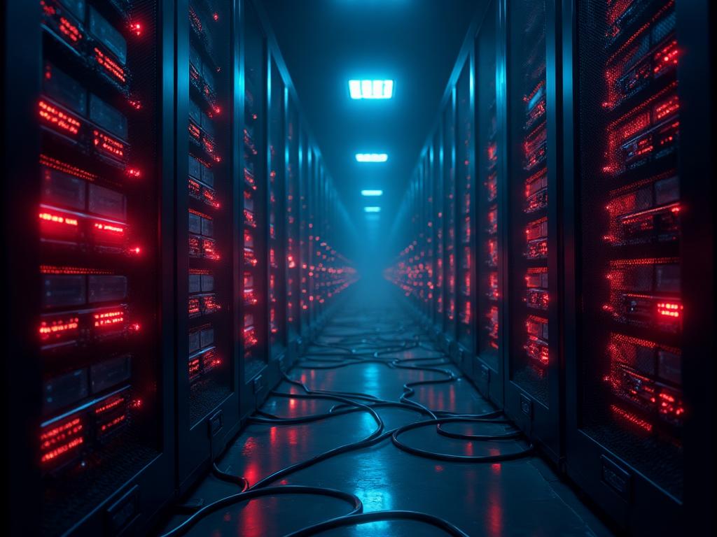 Server room with warning lights representing IT failure