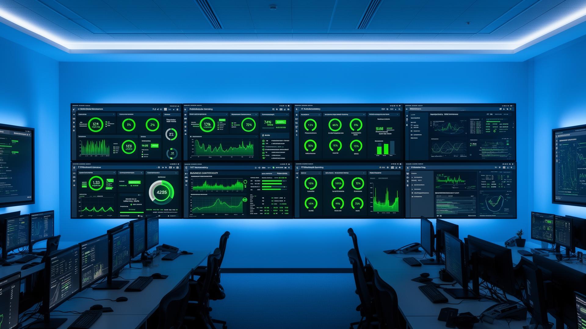 Modern IT operations dashboard with stable status indicators