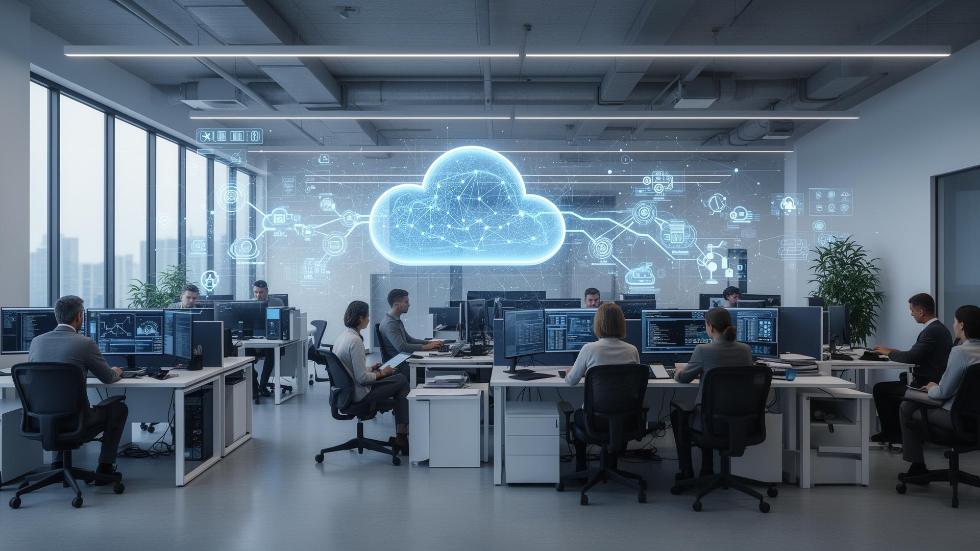 Modern office with cloud computing technology