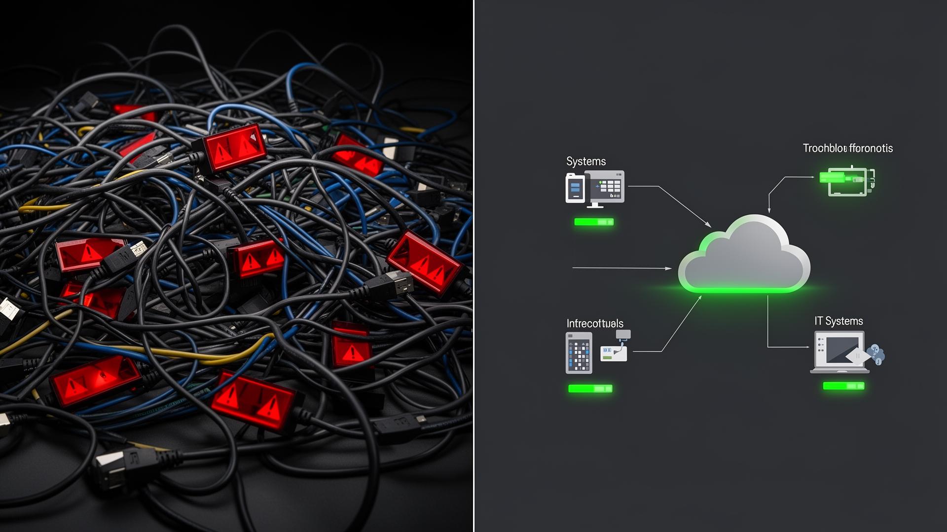 Comparison of disconnected IT systems versus unified modern infrastructure